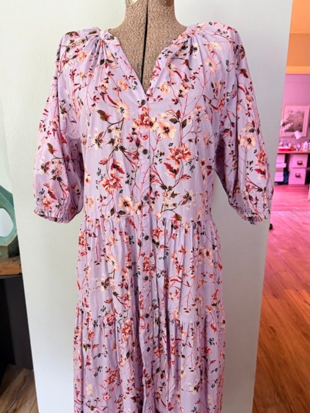 Time and Tru Button-Front Tiered Midi Dress  Size L - Picture 2 of 7